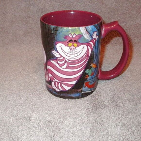 90s VTG Disney Parks CHESHIRE CAT MUG Alice in Wonderland MIRROR BIRD Retired - Picture 1 of 7